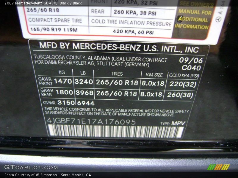 Black / Black 2007 Mercedes-Benz GL 450