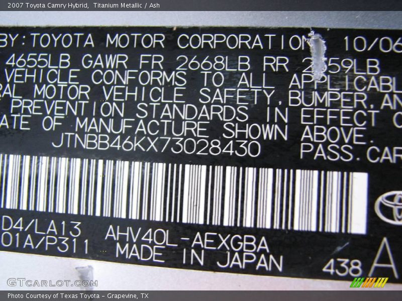 Titanium Metallic / Ash 2007 Toyota Camry Hybrid