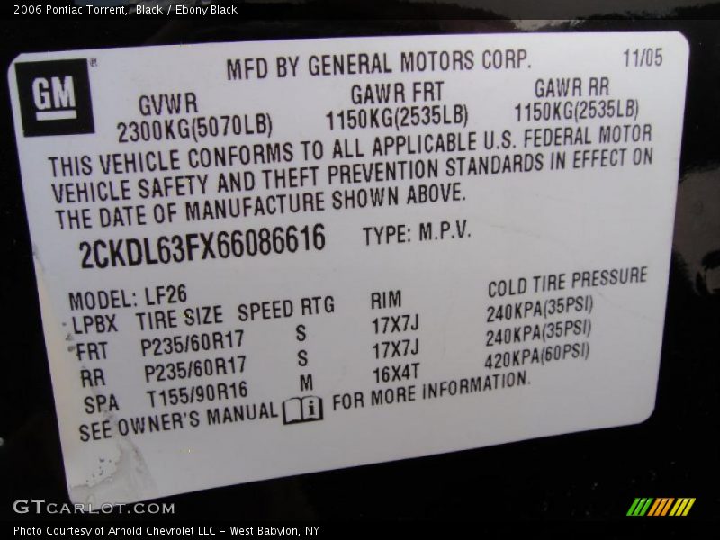 Black / Ebony Black 2006 Pontiac Torrent