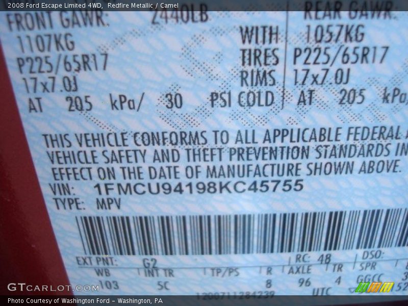 Redfire Metallic / Camel 2008 Ford Escape Limited 4WD
