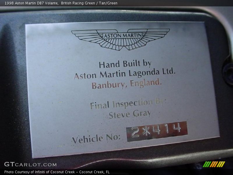 British Racing Green / Tan/Green 1998 Aston Martin DB7 Volante