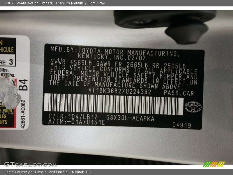 Titanium Metallic / Light Gray 2007 Toyota Avalon Limited