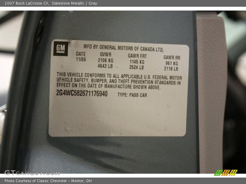 Slatestone Metallic / Gray 2007 Buick LaCrosse CX