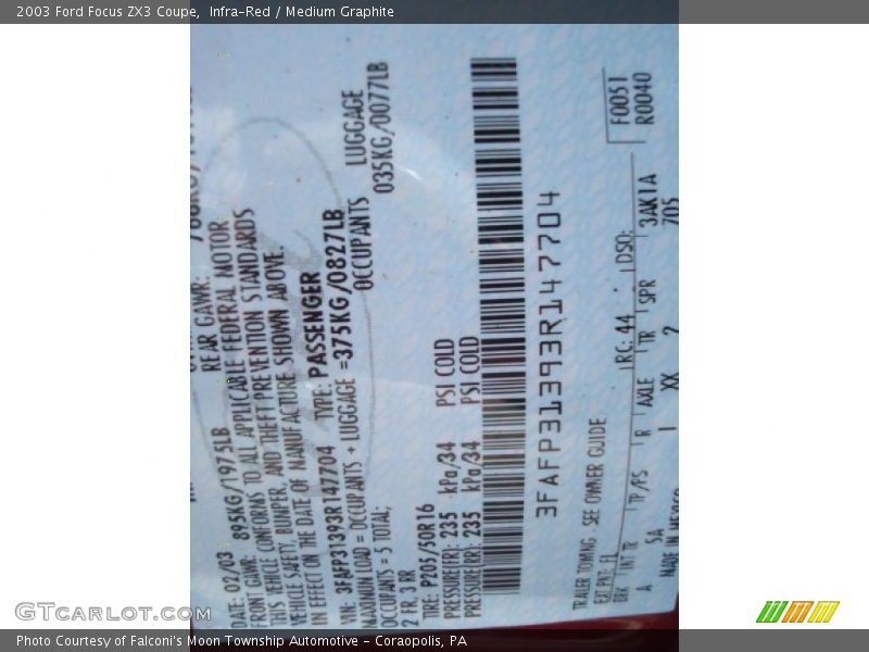 Infra-Red / Medium Graphite 2003 Ford Focus ZX3 Coupe