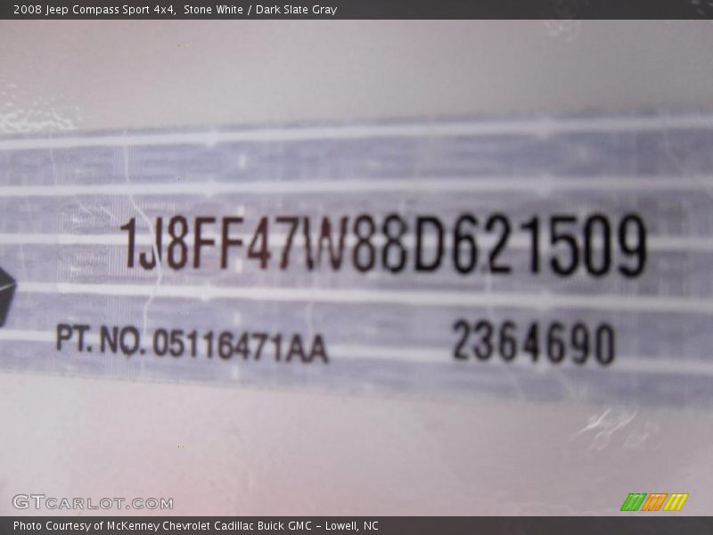 Stone White / Dark Slate Gray 2008 Jeep Compass Sport 4x4