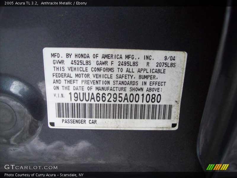 Anthracite Metallic / Ebony 2005 Acura TL 3.2