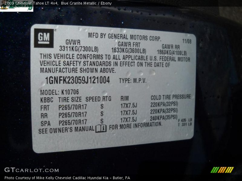 Blue Granite Metallic / Ebony 2009 Chevrolet Tahoe LT 4x4