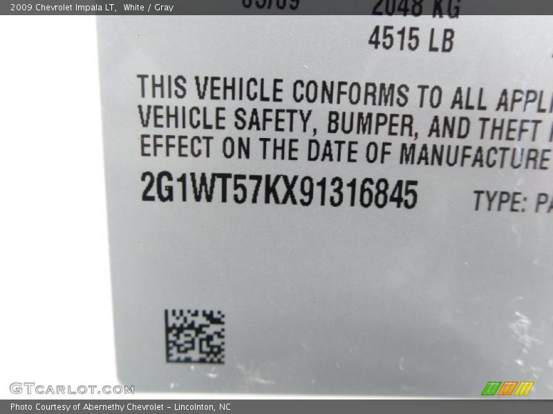 White / Gray 2009 Chevrolet Impala LT