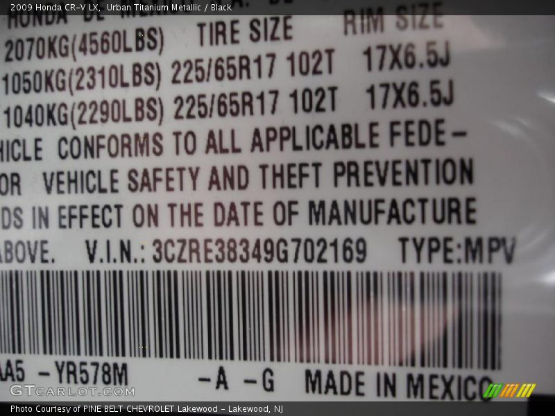 Urban Titanium Metallic / Black 2009 Honda CR-V LX