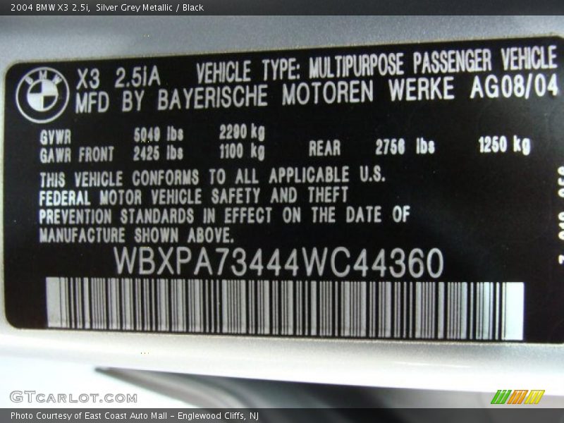 Silver Grey Metallic / Black 2004 BMW X3 2.5i