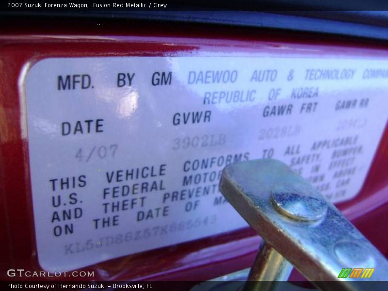 Fusion Red Metallic / Grey 2007 Suzuki Forenza Wagon