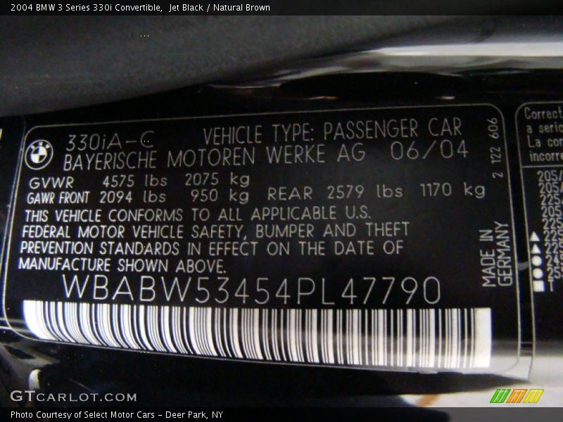 Jet Black / Natural Brown 2004 BMW 3 Series 330i Convertible