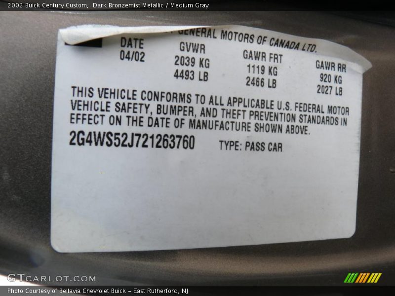 Dark Bronzemist Metallic / Medium Gray 2002 Buick Century Custom
