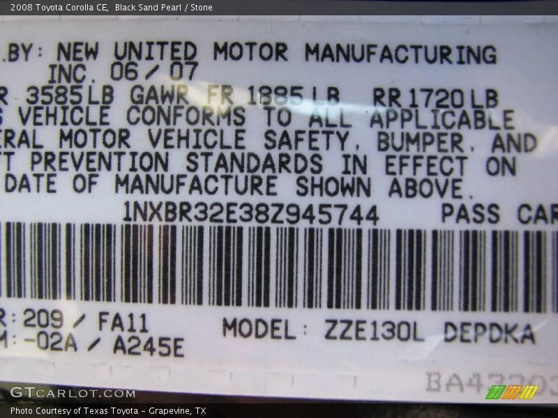 Black Sand Pearl / Stone 2008 Toyota Corolla CE