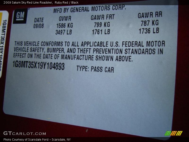 Ruby Red / Black 2009 Saturn Sky Red Line Roadster