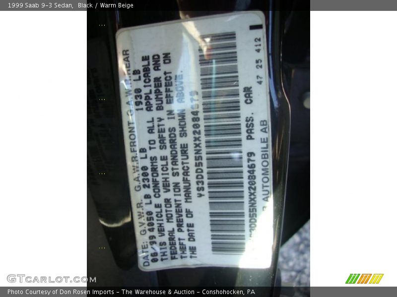 Black / Warm Beige 1999 Saab 9-3 Sedan