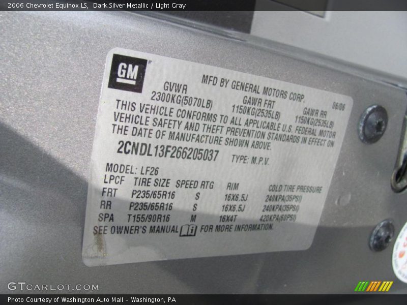 Dark Silver Metallic / Light Gray 2006 Chevrolet Equinox LS