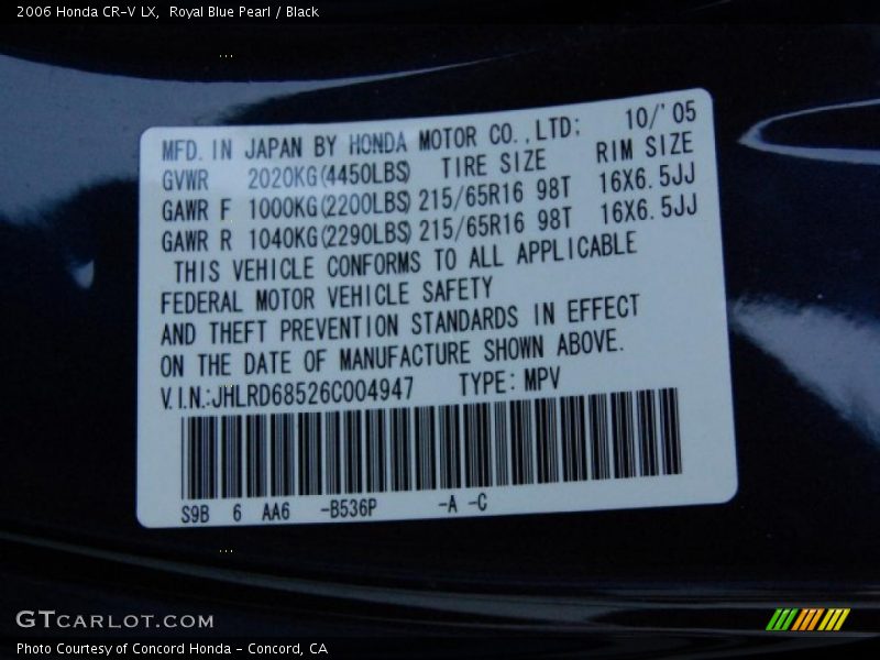 Royal Blue Pearl / Black 2006 Honda CR-V LX
