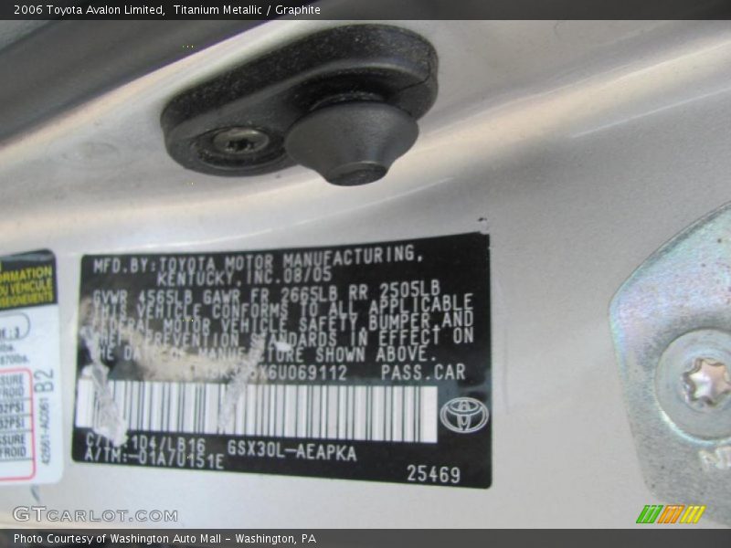 Titanium Metallic / Graphite 2006 Toyota Avalon Limited