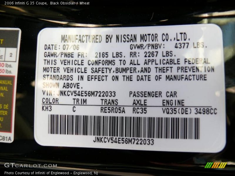 Black Obsidian / Wheat 2006 Infiniti G 35 Coupe
