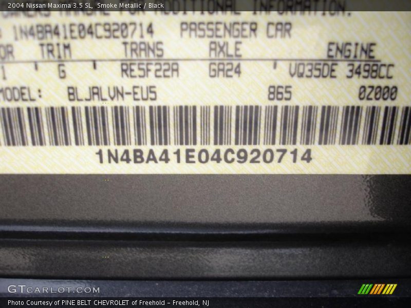 Smoke Metallic / Black 2004 Nissan Maxima 3.5 SL