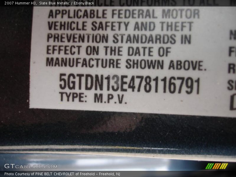 Slate Blue Metallic / Ebony Black 2007 Hummer H3
