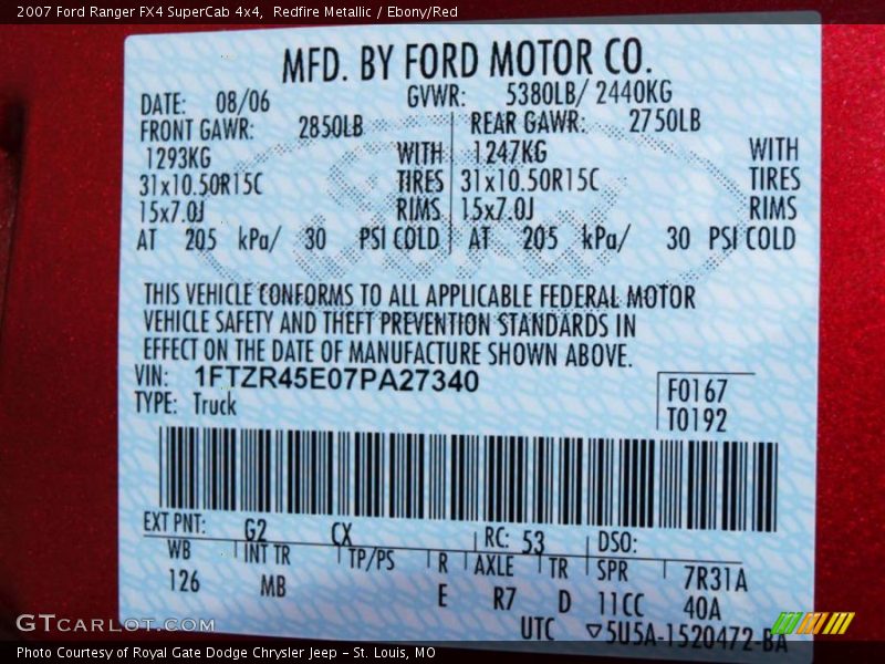 Redfire Metallic / Ebony/Red 2007 Ford Ranger FX4 SuperCab 4x4