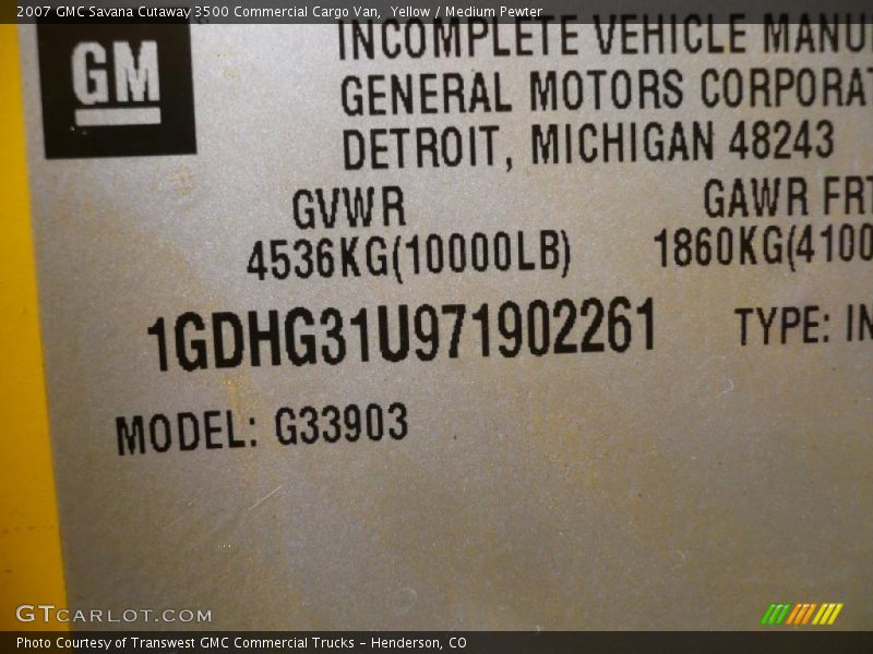Yellow / Medium Pewter 2007 GMC Savana Cutaway 3500 Commercial Cargo Van