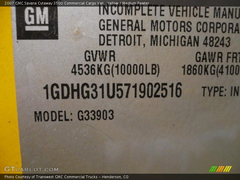 Yellow / Medium Pewter 2007 GMC Savana Cutaway 3500 Commercial Cargo Van