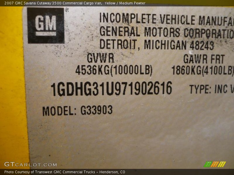 Yellow / Medium Pewter 2007 GMC Savana Cutaway 3500 Commercial Cargo Van