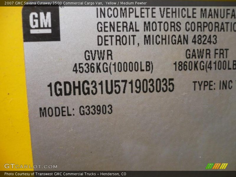 Yellow / Medium Pewter 2007 GMC Savana Cutaway 3500 Commercial Cargo Van