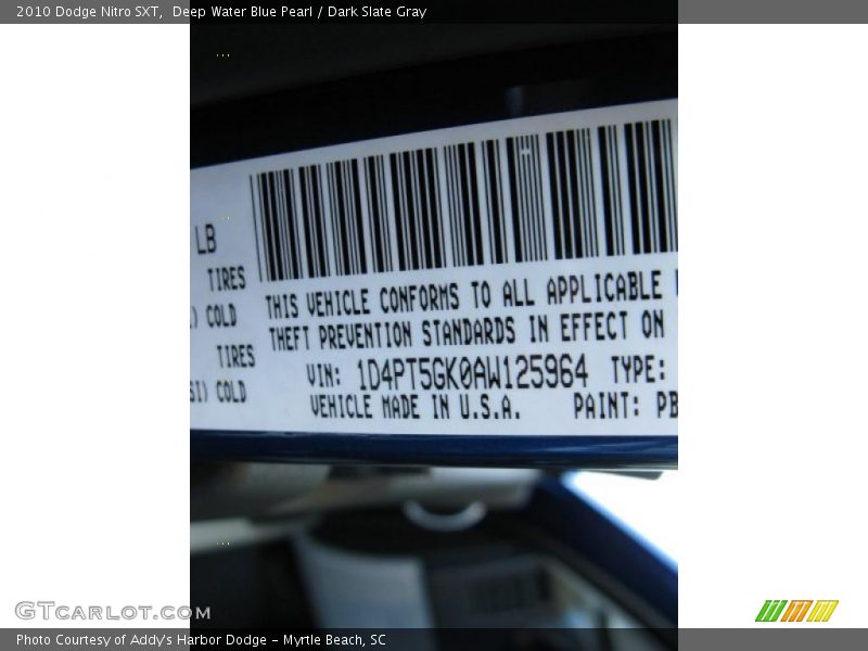 Deep Water Blue Pearl / Dark Slate Gray 2010 Dodge Nitro SXT