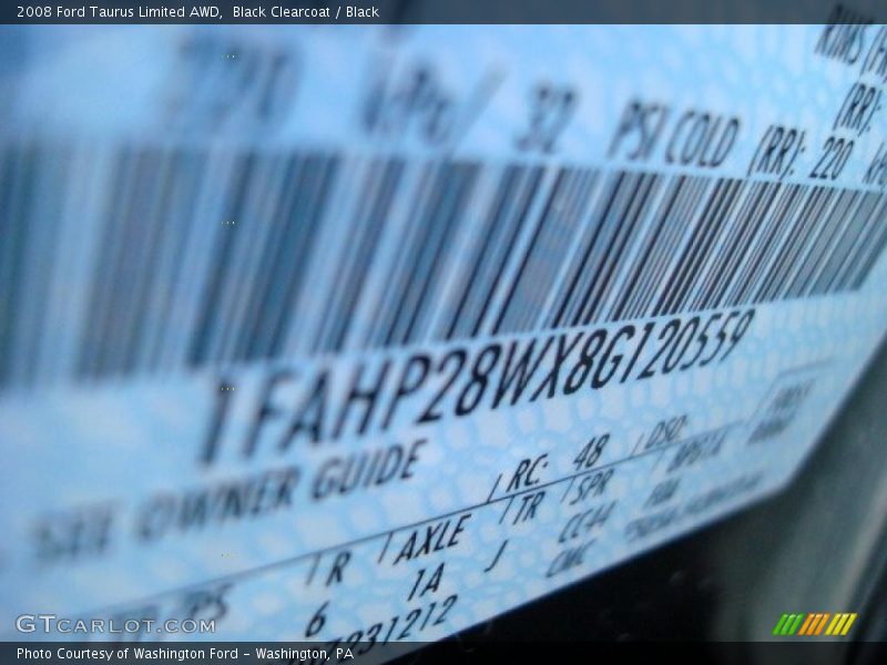 Black Clearcoat / Black 2008 Ford Taurus Limited AWD