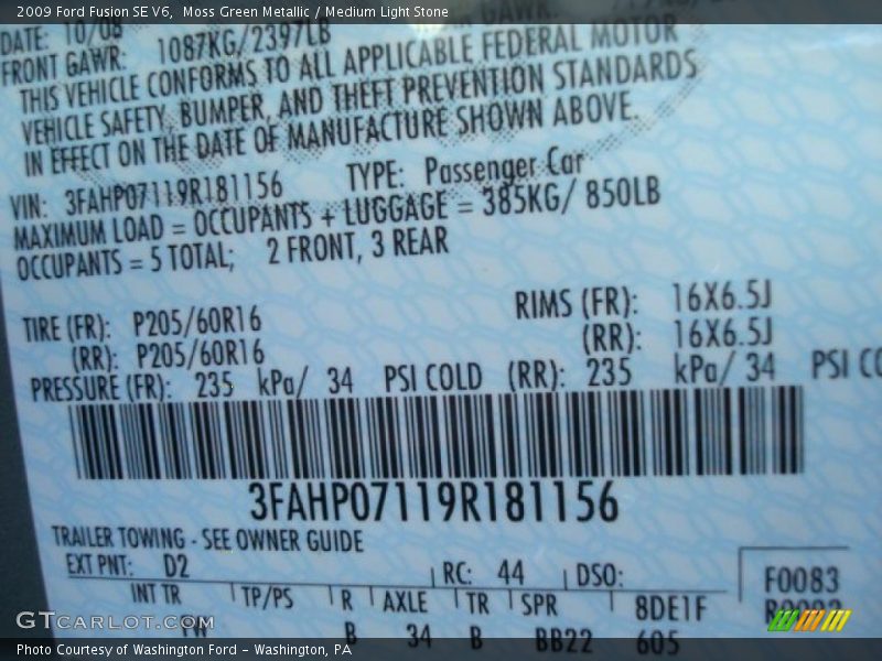 Moss Green Metallic / Medium Light Stone 2009 Ford Fusion SE V6