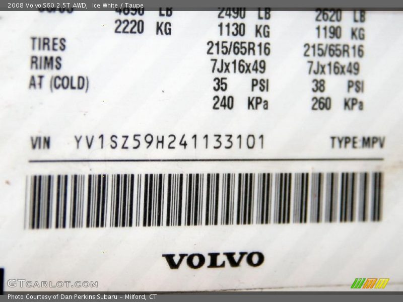 Ice White / Taupe 2008 Volvo S60 2.5T AWD