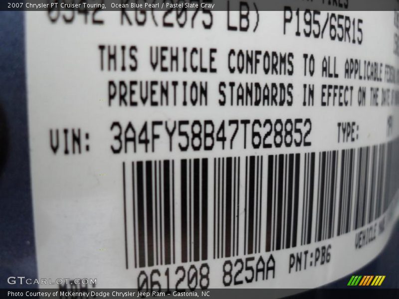 Ocean Blue Pearl / Pastel Slate Gray 2007 Chrysler PT Cruiser Touring