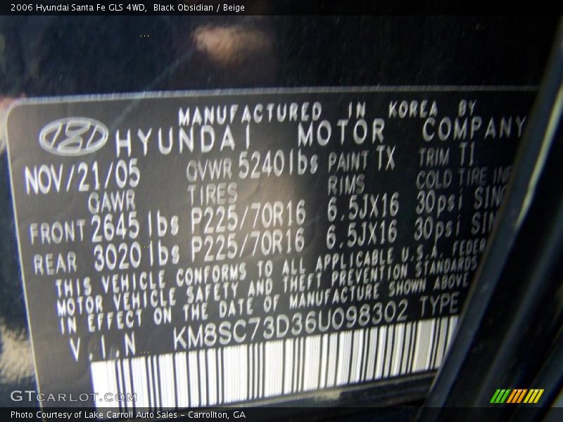 Black Obsidian / Beige 2006 Hyundai Santa Fe GLS 4WD