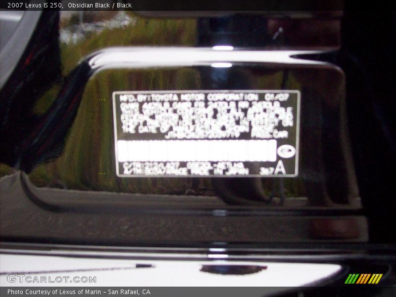 Obsidian Black / Black 2007 Lexus IS 250