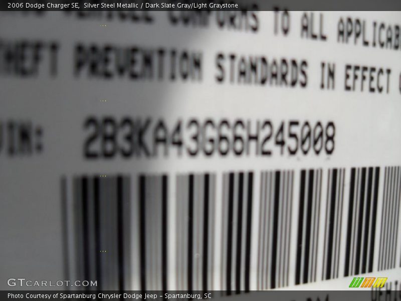 Silver Steel Metallic / Dark Slate Gray/Light Graystone 2006 Dodge Charger SE