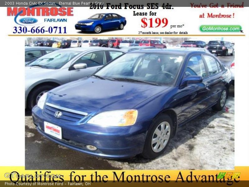 Eternal Blue Pearl / Gray 2003 Honda Civic EX Sedan