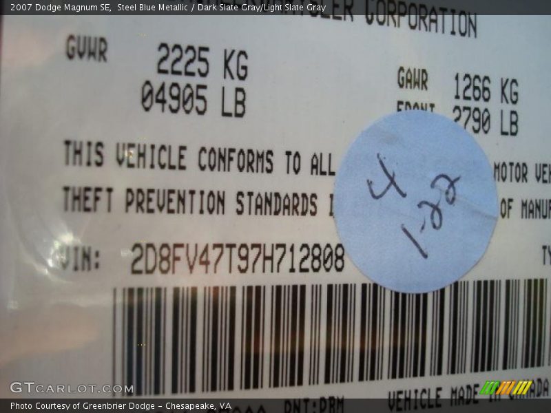 Steel Blue Metallic / Dark Slate Gray/Light Slate Gray 2007 Dodge Magnum SE