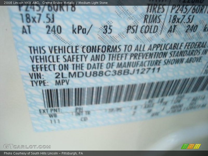 Creme Brulee Metallic / Medium Light Stone 2008 Lincoln MKX AWD