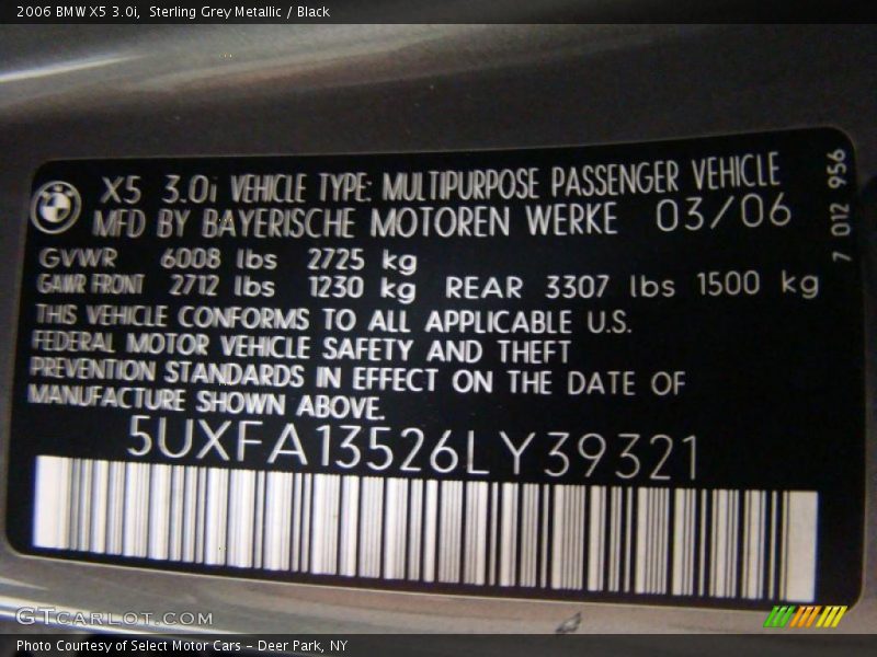 Sterling Grey Metallic / Black 2006 BMW X5 3.0i
