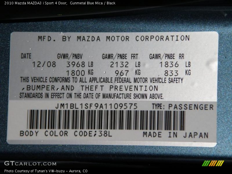 Gunmetal Blue Mica / Black 2010 Mazda MAZDA3 i Sport 4 Door