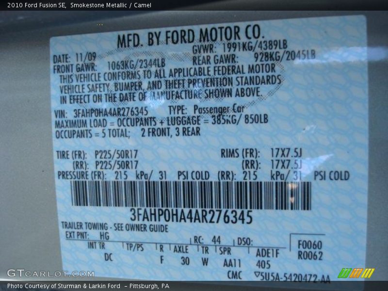 Smokestone Metallic / Camel 2010 Ford Fusion SE