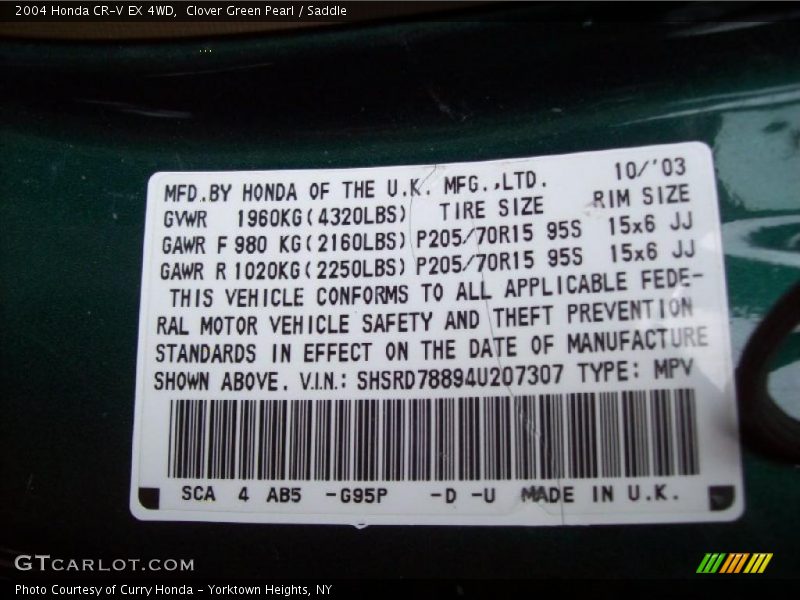 Clover Green Pearl / Saddle 2004 Honda CR-V EX 4WD