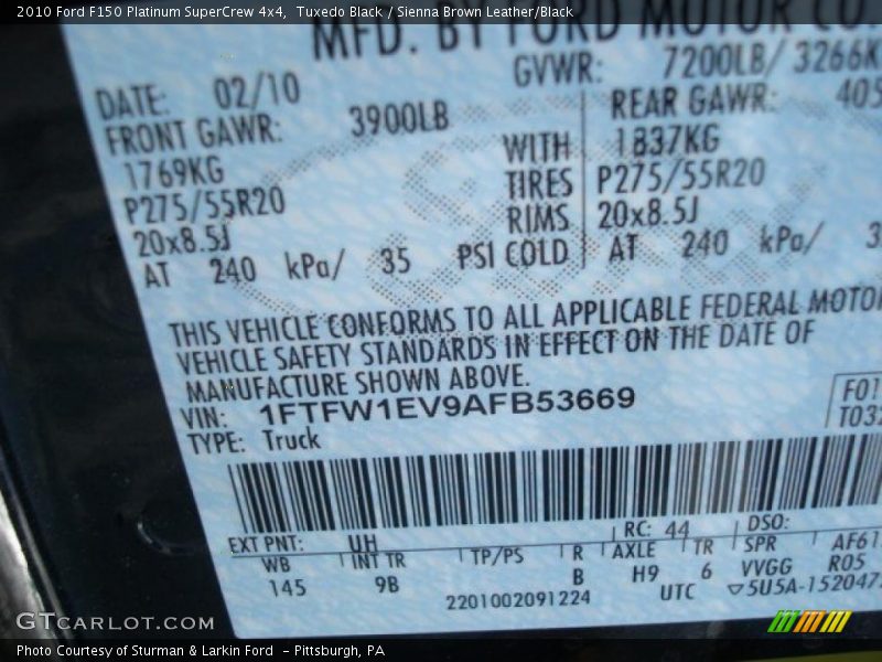Tuxedo Black / Sienna Brown Leather/Black 2010 Ford F150 Platinum SuperCrew 4x4