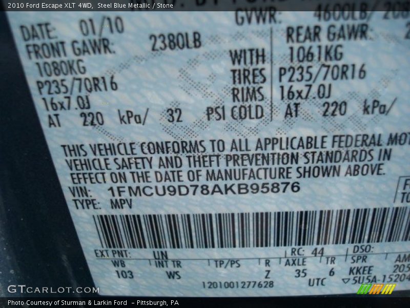 Steel Blue Metallic / Stone 2010 Ford Escape XLT 4WD