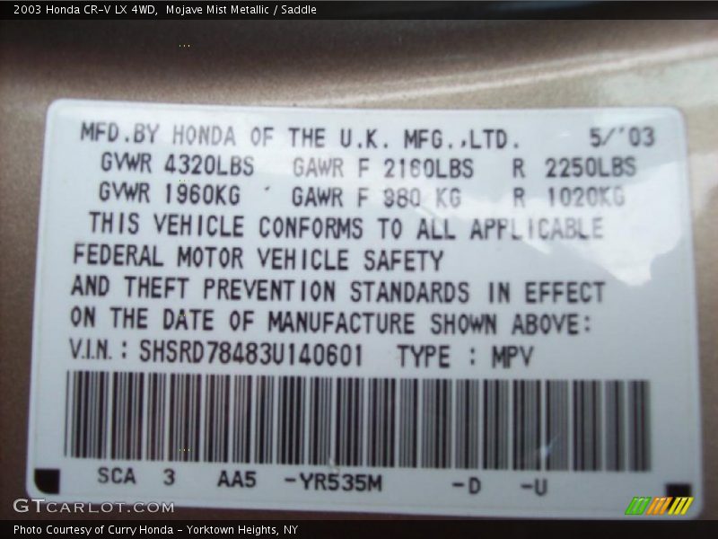 Mojave Mist Metallic / Saddle 2003 Honda CR-V LX 4WD