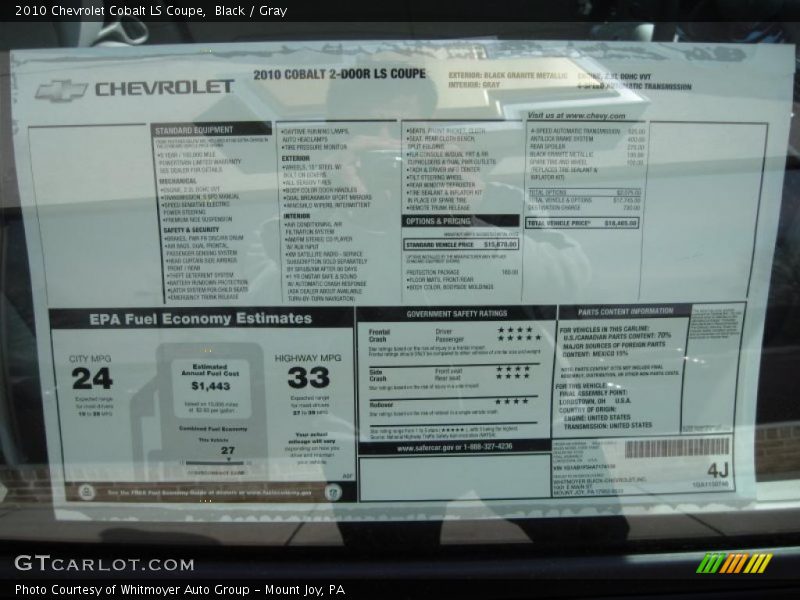 Black / Gray 2010 Chevrolet Cobalt LS Coupe